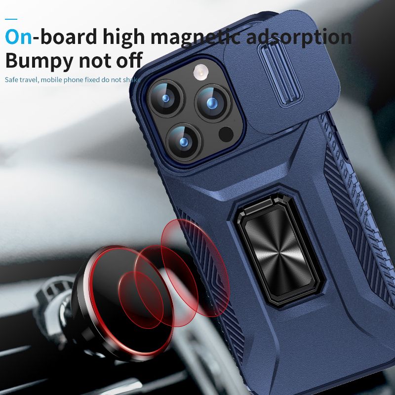 360 ° Rotéierend Metal Auto Bracket Ring Telefon Case Fir iPhone 16 Pro Max 14 11 12 13 15 Pro Max Kamera Push Pull Protection Cover_voghion.com