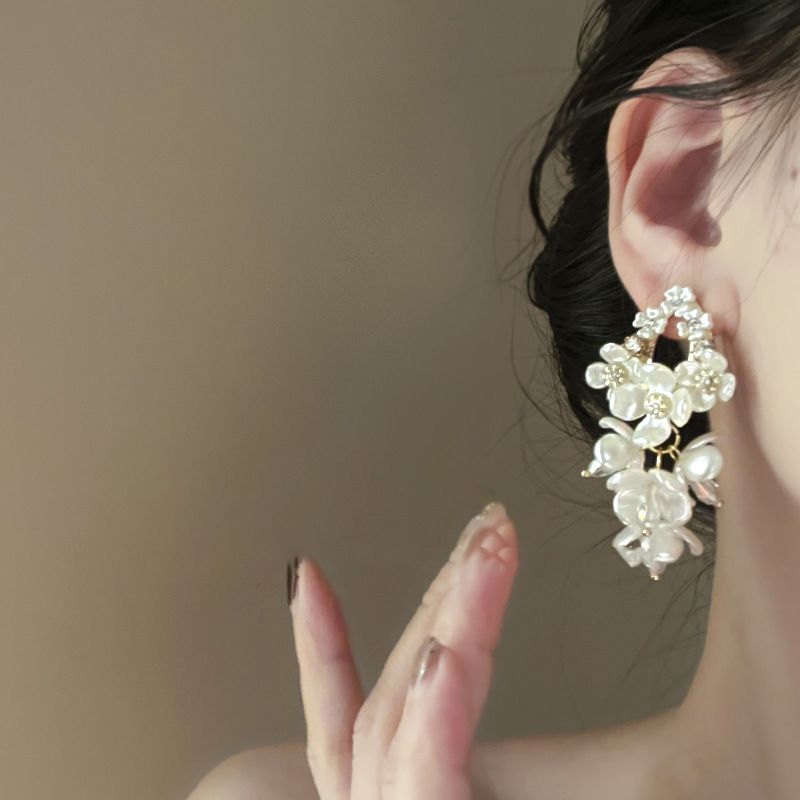 Orecchini pendenti in argento con fiocco elegante ultra immortale, fiore, luce francese, lusso, moda, stile letterario, dolci e versatili_voghion.com