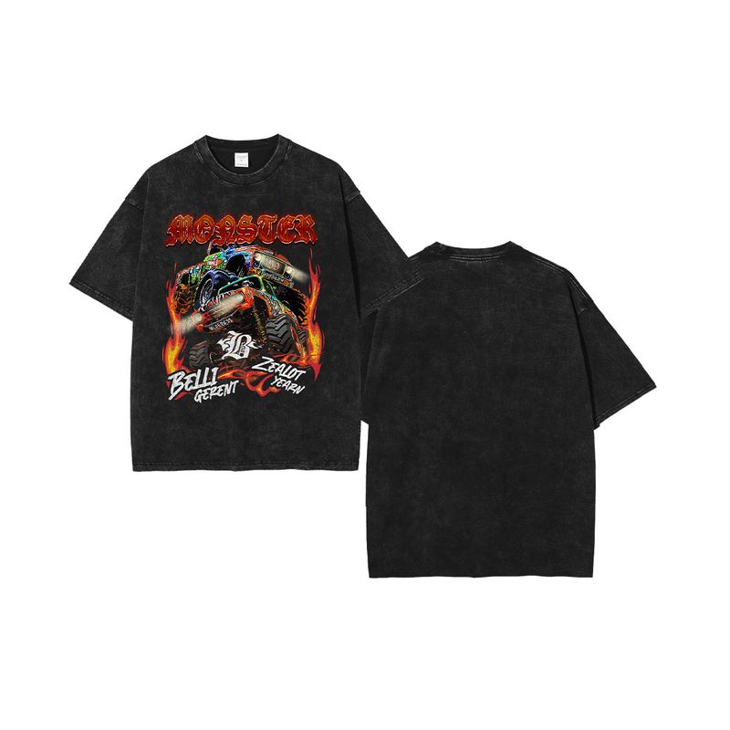 Camiseta masculina de manga curta American Light Trend com floco de neve frito e água de lavagem antiga retrô_voghion.com