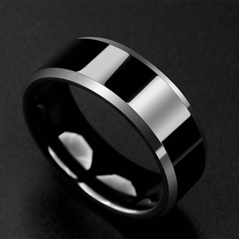 2025 Neuheiten Modischer schwarzer 8-mm-Edelstahlring für Herren, Hochzeits- und Abendring für Damen_voghion.com