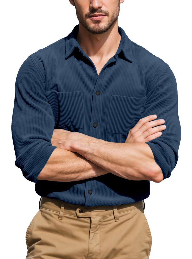 Herren-Cordhemd mit Knopfleiste – Slim Fit im Workwear-Stil, maschinenwaschbar und atmungsaktiv (S–XXXL, einfarbig, Vintage Casual Essential)_voghion.com