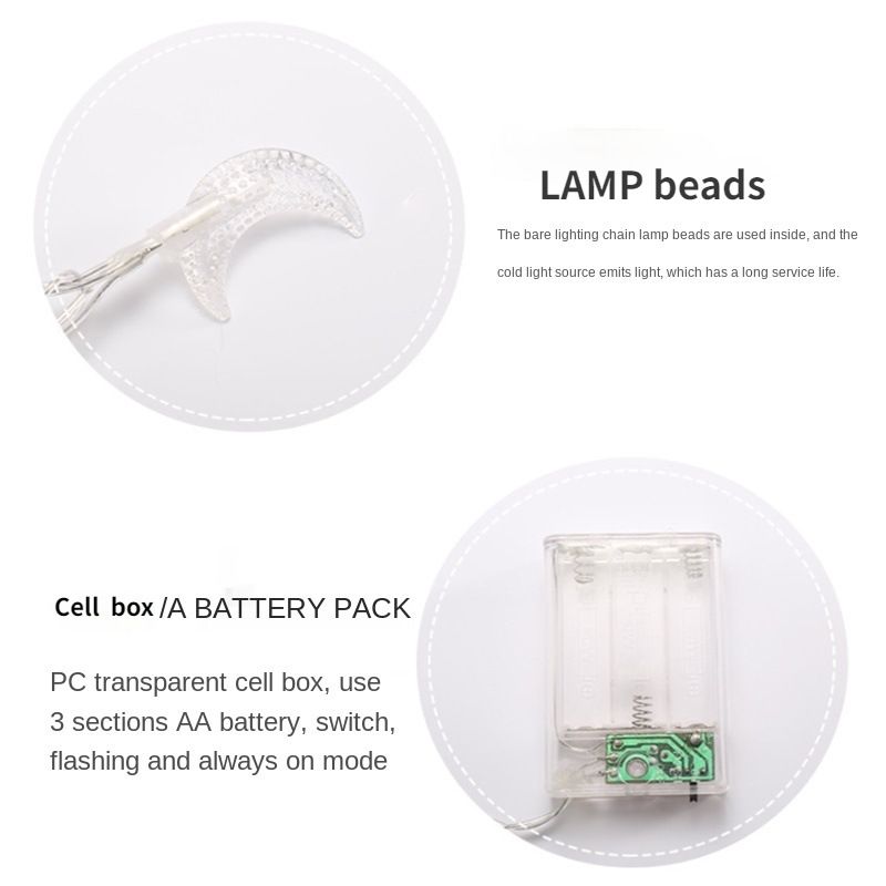 Guirnalda de luces LED de estrellas y lunas, guirnalda de luces de estrellas y lunas, luces decorativas de Oriente Medio para festivales navideños, pequeñas luces de colores de estrellas y lunas_voghion.com