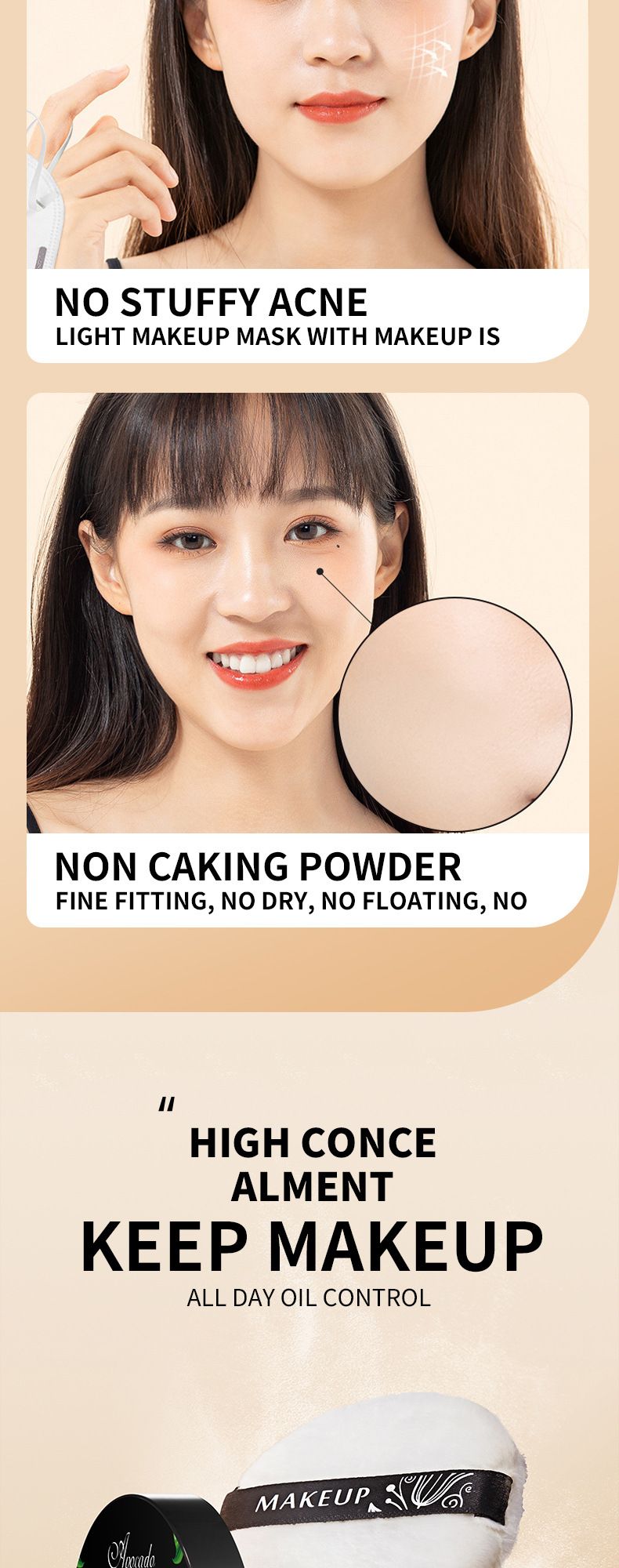Make-up Avocado Lose 8,5g Erfrischende Öl Kontrolle Concealer Einstellung Gesicht Pulver Hautpflege_voghion.com