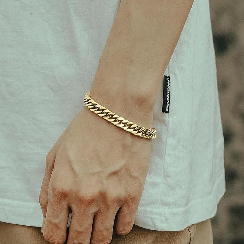 Hot Selling Stainless Encrypted Four-Sided Polished Double Weave Hip-Hop Titanium Steel Versatile Simple Cuban Bracelet_voghion.com