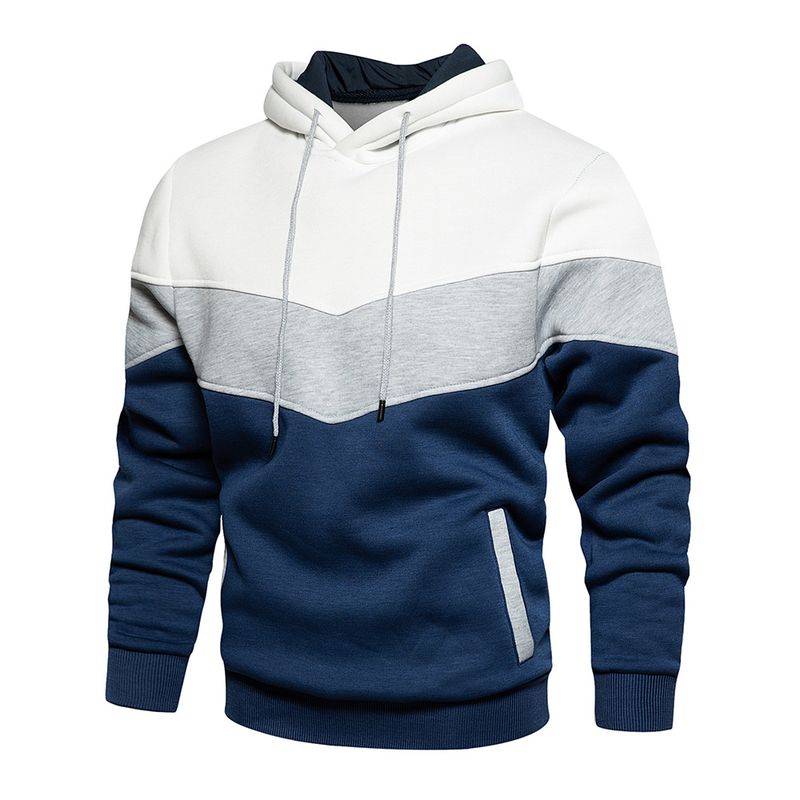 Conjunto deportivo informal de dos piezas con capucha y contraste de color para hombre_voghion.com