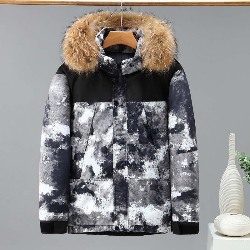 Giacca da uomo in cotone e seta resistente al freddo con collo in pelliccia di procione, tecnologia ispessita, antigraffio, giacca in cotone di alta qualità_voghion.com