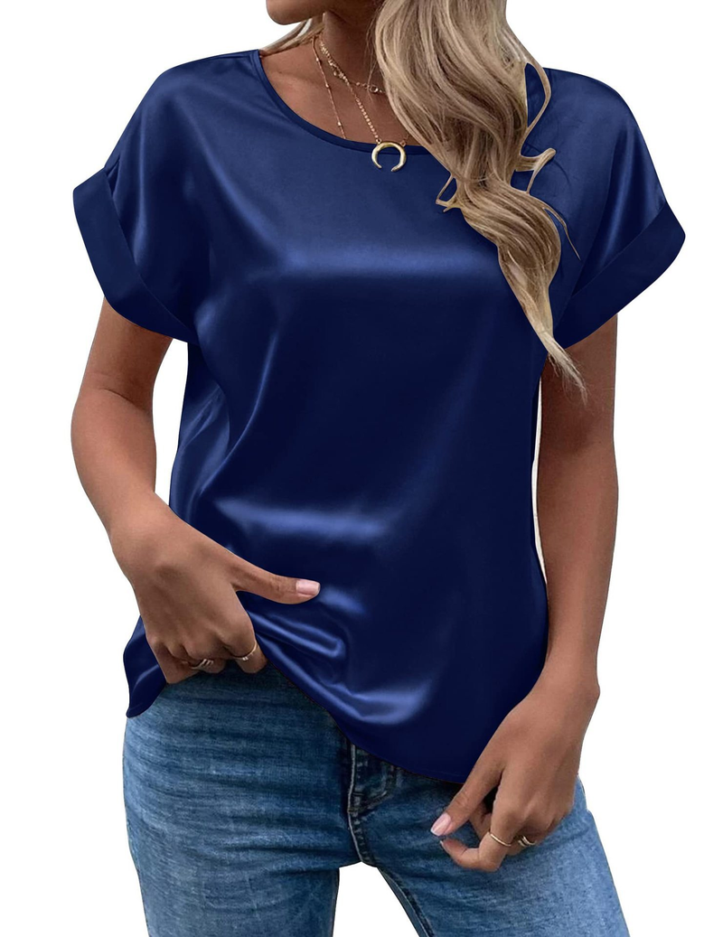 T-shirt da donna a gamba dritta con scollo rotondo in velluto a coste color K Fashion Temperament_voghion.com