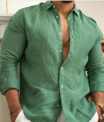 Herren Leinenhemd Button-Up Hemd Sommer Strand Hemd Einfarbig_voghion.com