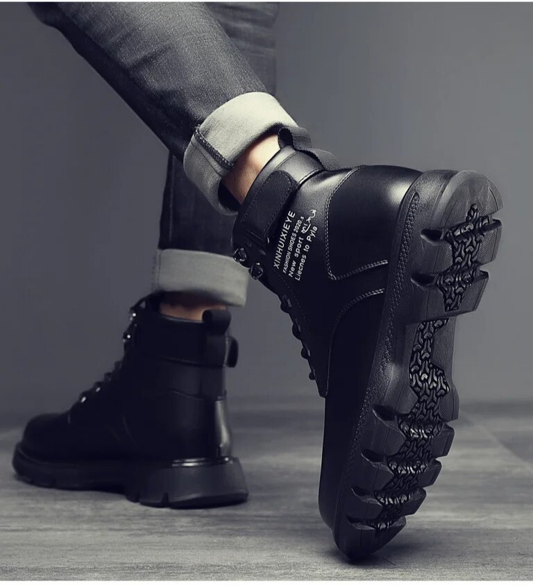 Hommes bottes militaires bottes de neige en cuir synthétique bohème plat bout carré à lacets tous les jours chaussures de plein air bottes_voghion.com