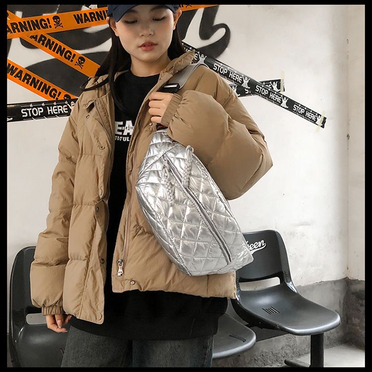 Winter New Women's Waist Bag Large Capacity Cotton Coat Crossbody Bag Fashion Waist Bag Diamond Embroidery Couple Chest Bag_voghion.com