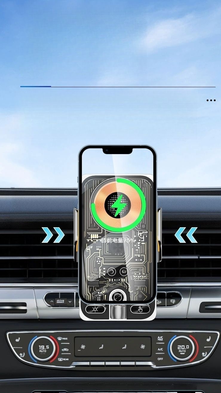 120W Magnetic Fast Charging Wireless Charger With Infrared Sensor Electric Opening And Closing Transparent Smart Car Mount_voghion.com