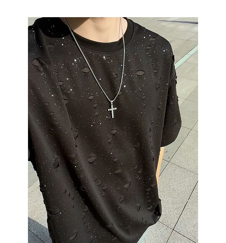 Herrenbekleidung Spezielles Sommer-Kurzarm-T-Shirt für Herren mit Sternenhimmel-Loch-Design für Herren_voghion.com