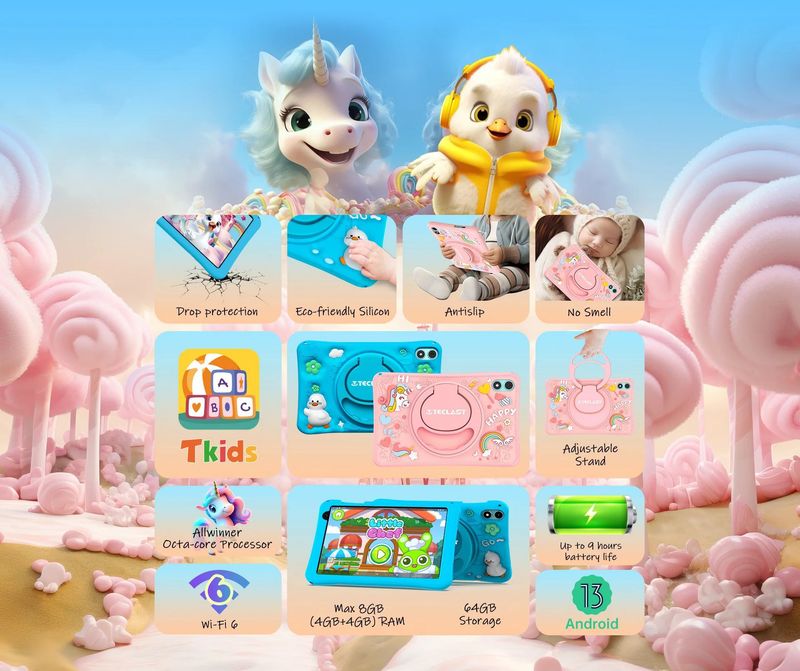 Teclast P85T 8-Zoll-Kinder-Tablet mit Android 13 | 4 GB RAM + 64 GB Speicher | Kindersicherung | Augenschutz-Bildschirm | Robuste Hülle inklusive_voghion.com