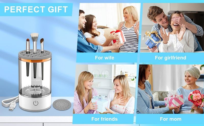 Limpador de pincéis de maquiagem Lavador automático de pincéis Ferramenta de secagem rápida Plug-in USB Escova de limpeza elétrica preguiçosa_voghion.com
