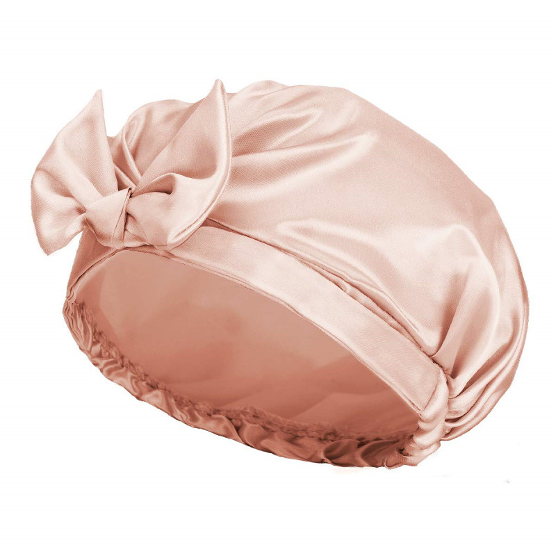 Reine farbe bowknot satin dusche kappe pullover Baotou kappe seide satin dauerwelle kappe hause_voghion.com
