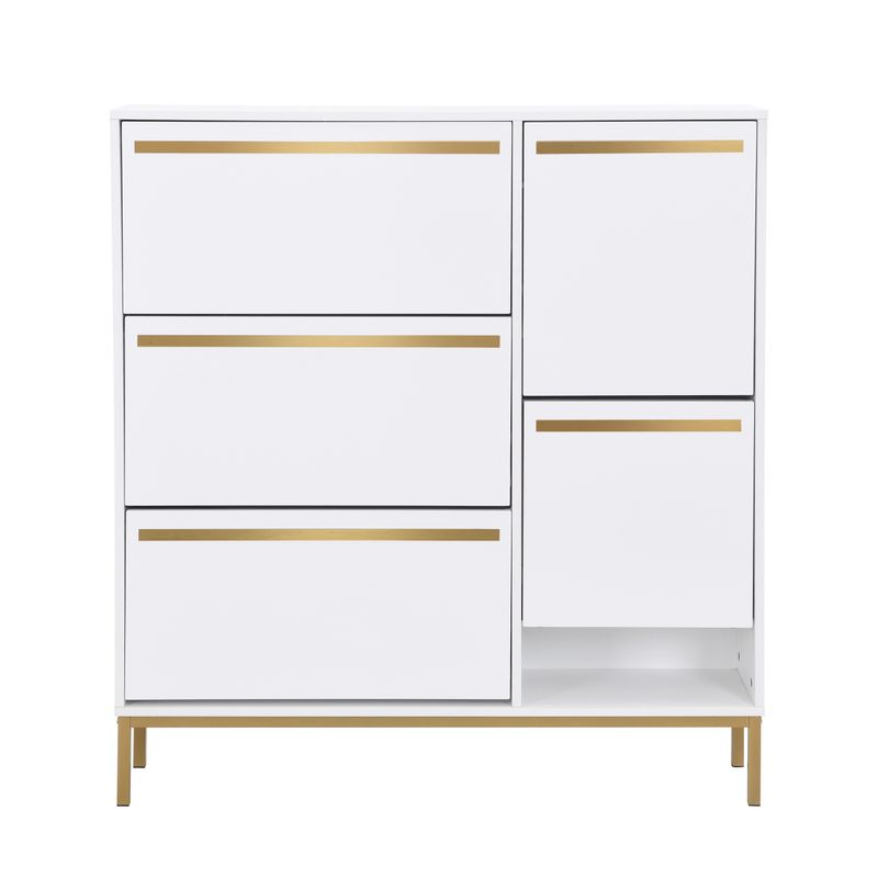 Schuhschrank Mit Hocker, Klappbarem Regal, Glänzender Oberfläche_voghion.com