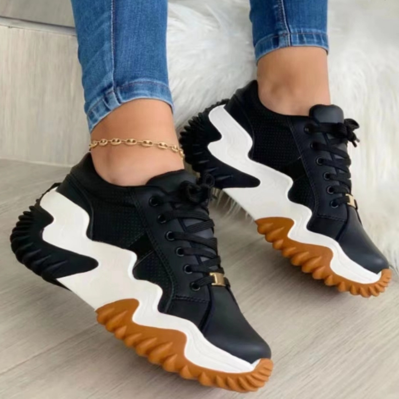 SHLIANG Moda Tênis Sapato de Lona de Cano Alto Tênis Feminino Sapatos Femininos com Cadarço Respirável Corrida Casual Outono Plataforma Meninas Vulcanizado S0052_voghion.com