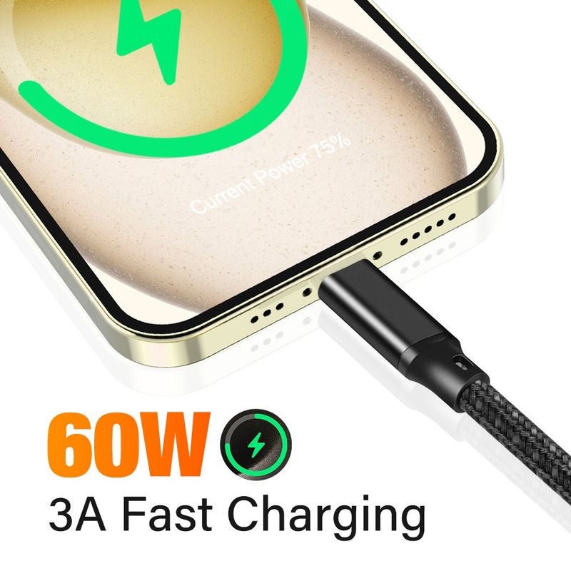 Câble USB-C Type-C PD à charge rapide 60 W pour iPhone 16, 15 Pro Max, Samsung S25 et S24_voghion.com