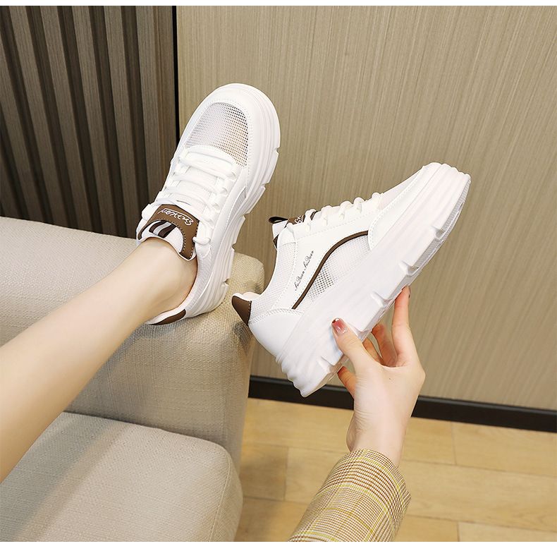 Women's shoes new inner increase small white shoes women's net surface 7 cm breathable net surface thick sole leisure sports_voghion.com