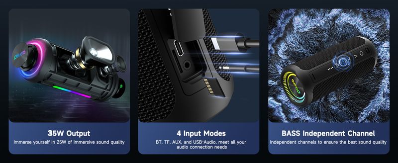 10X Bluetooth Speaker 35W - IPX Waterproof, Powerful Stereo Sound, 24 Hours Playtime, TWS Pairing, Dazzling Lights_voghion.com
