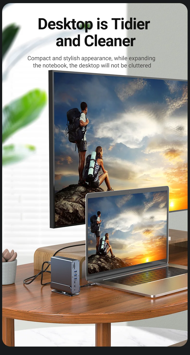 Station d'accueil 15 en 1 : hub USB-C, double adaptateur HDMI, répartiteur USB 3.0 10 Gbit/s, 4K 60 Hz, RJ45 1 000 Mbit/s, USB 3.0, alimentation 100 W._voghion.com