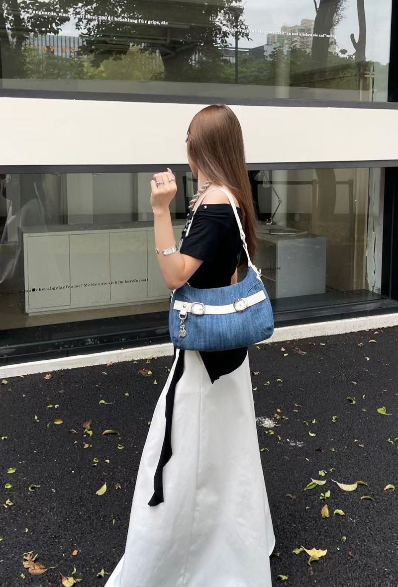 Borsa a tracolla multifunzionale in denim alla moda, stile da donna_voghion.com