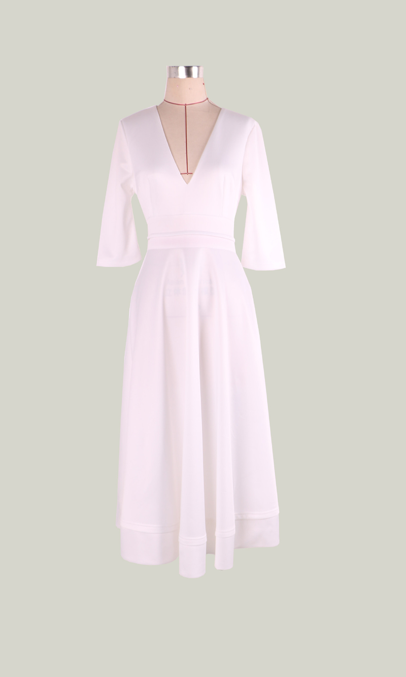 Abito da donna sexy a mezza manica con scollo a V profondo. Abito di media lunghezza_voghion.com