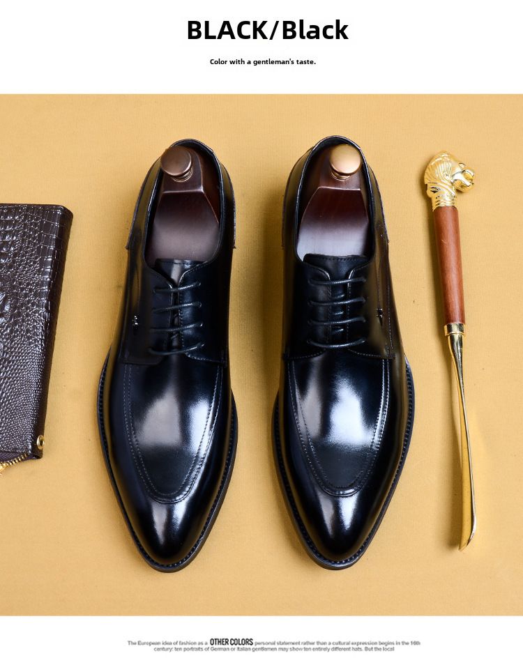 Schwarze Lederschuhe Herren Leder spitzer Schnürschuh Business Kleid Herren Britische Hochzeit Bräutigam Herrenschuhe Derby Schuhe Großhandel_voghion.com