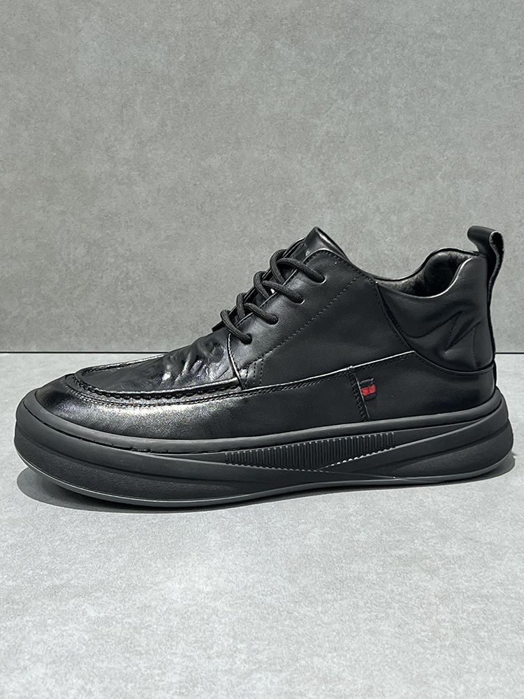 Bottines montantes tendance automne 2024, doublées polaire, chaudes et polyvalentes, en cuir véritable, style décontracté pour homme_voghion.com