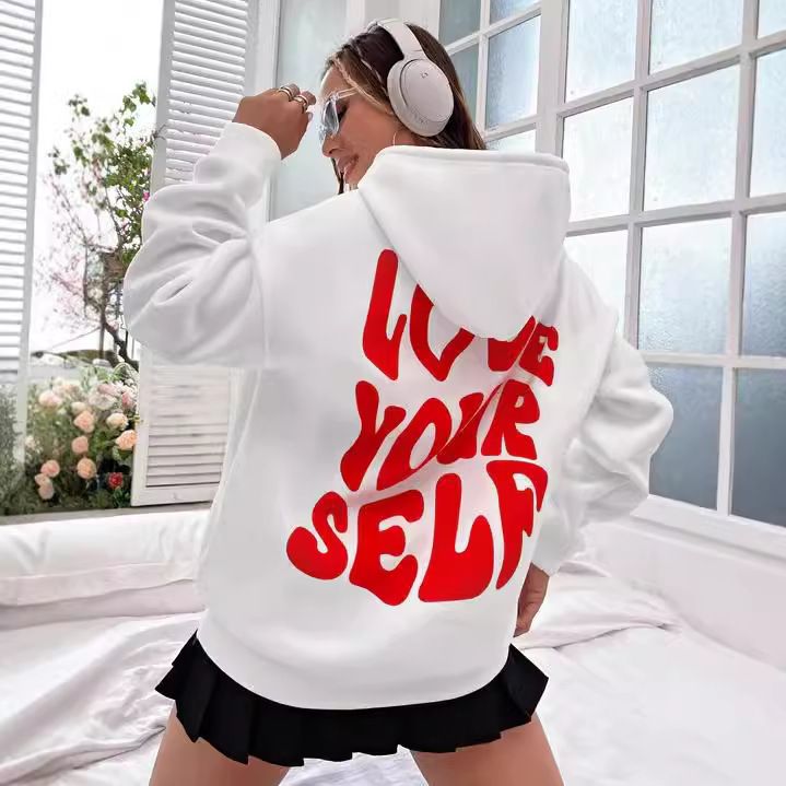 New Women's Fleece Hoodie With Letter Print On Back_voghion.com