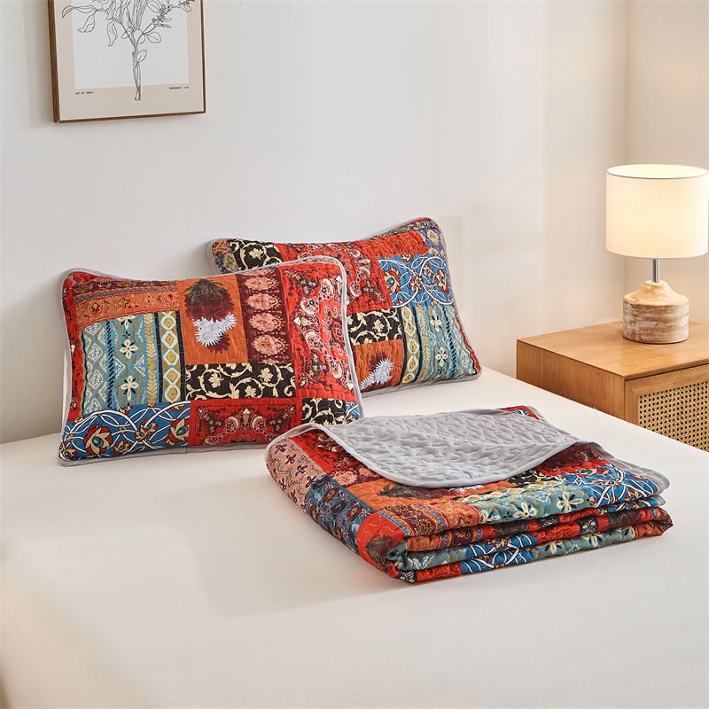 Zestaw narzut na łóżko w kwiaty w stylu boho – 3-częściowa, dwustronna poszewka na kołdrę (certyfikat OEKO-TEX®, nadruk cyfrowy) do sypialni w stylu boho i nowoczesnym stylu rustykalnym_voghion.com