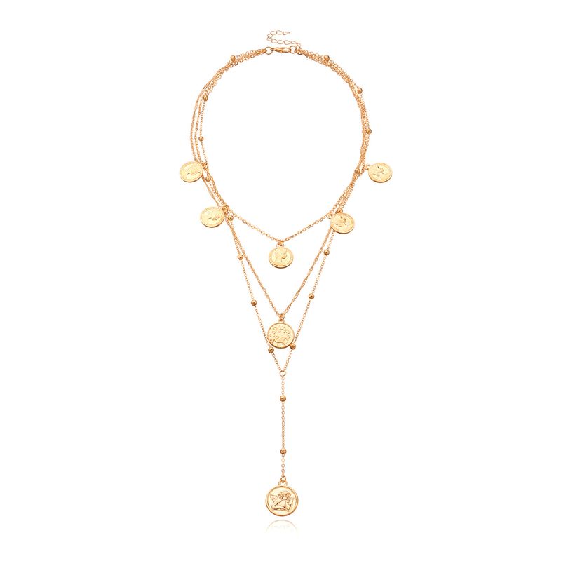 Jewelry Multi layer alloy round plate round bead long necklace for women Fashion retro personality new jewelry_voghion.com