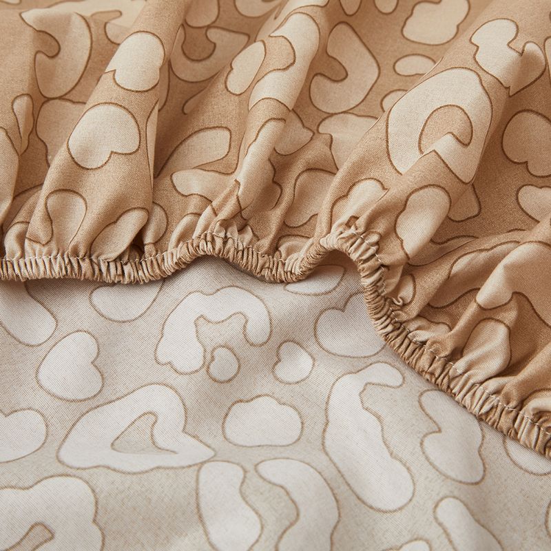 Khaki Leopard Print Art Bed Sheet Polyester Skin Friendly Bed Fitted Sheet Mattress Protector Fitted Sheet_voghion.com