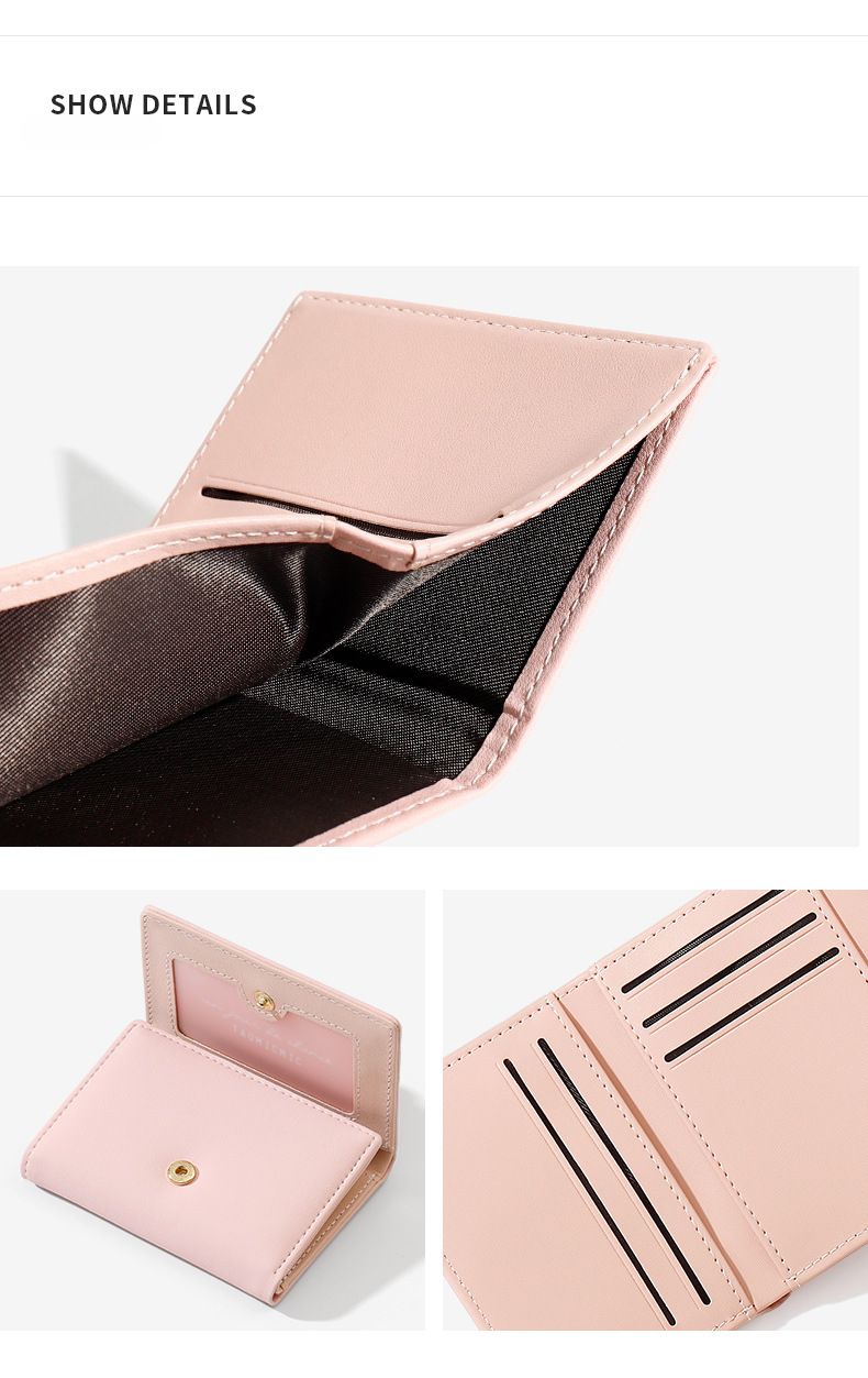 New Small Wallet Short Style Ladies Coin Purse PU Small Fresh Three-fold Credit Card Access Card Bag Wallet_voghion.com