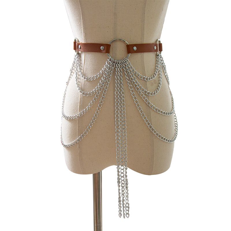 【】Cintura multicatena in stile punk con nappa decorativa in metallo, accessorio per performance_voghion.com