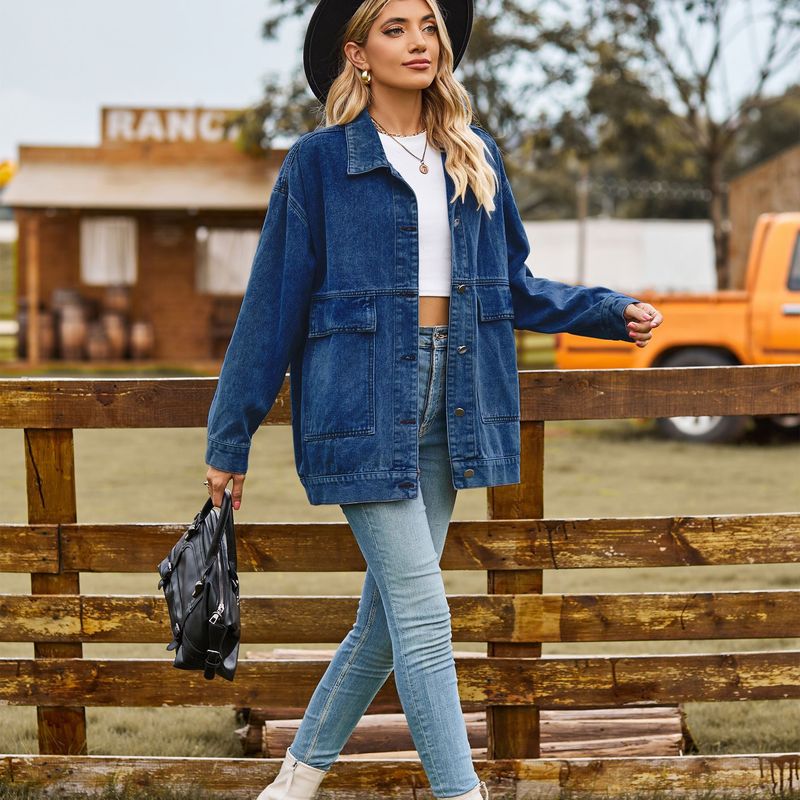 villsäiteg schlank retro klassesch locker Denim Casual Jacket Top fir Fraen_voghion.com