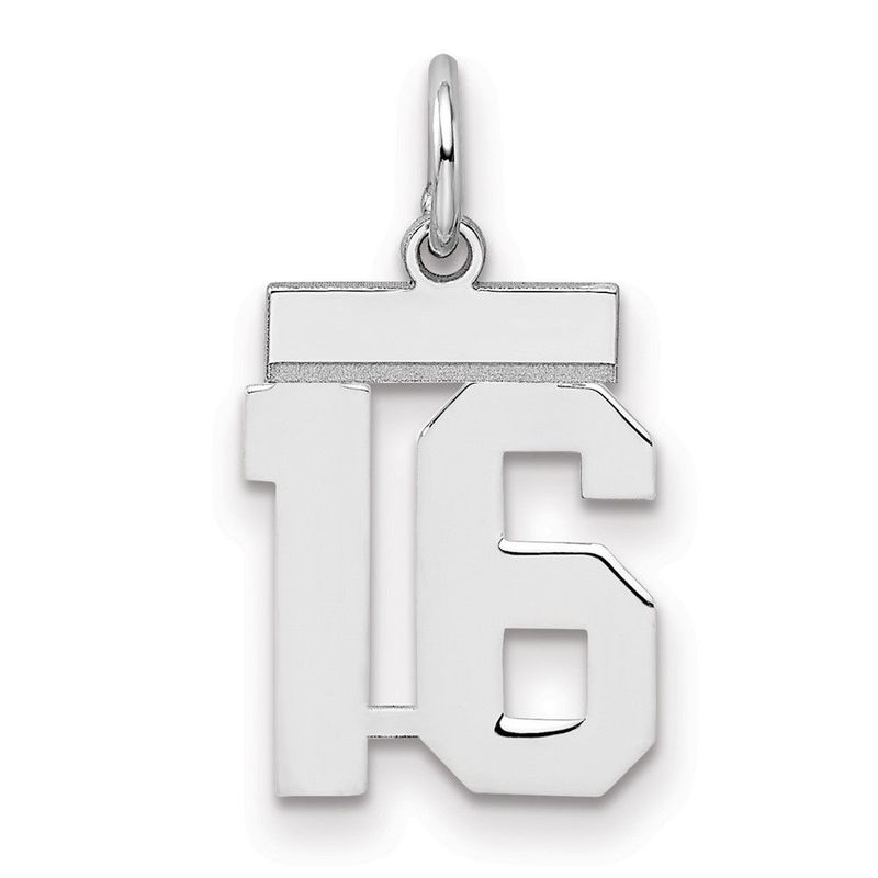 Sterling Silver/Rhodium-plated Polished Number 16 Charm_voghion.com