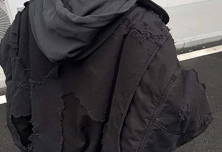 Vīriešu apģērbs, retro stila, nobružāta kapuces jaka, bomberjaka, kokvilnas beisbola jaka._voghion.com