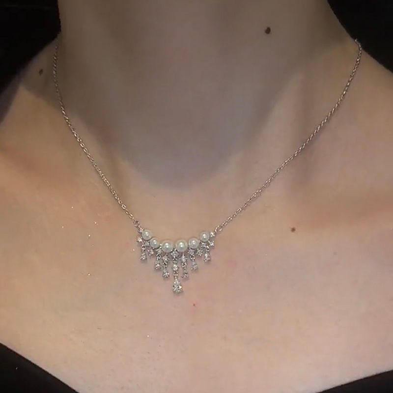 Lätt lyxig high-end zirkon vattendroppspärla för kvinnors sommar, utsökt och mångsidig nyckelbenskedja,_voghion.com