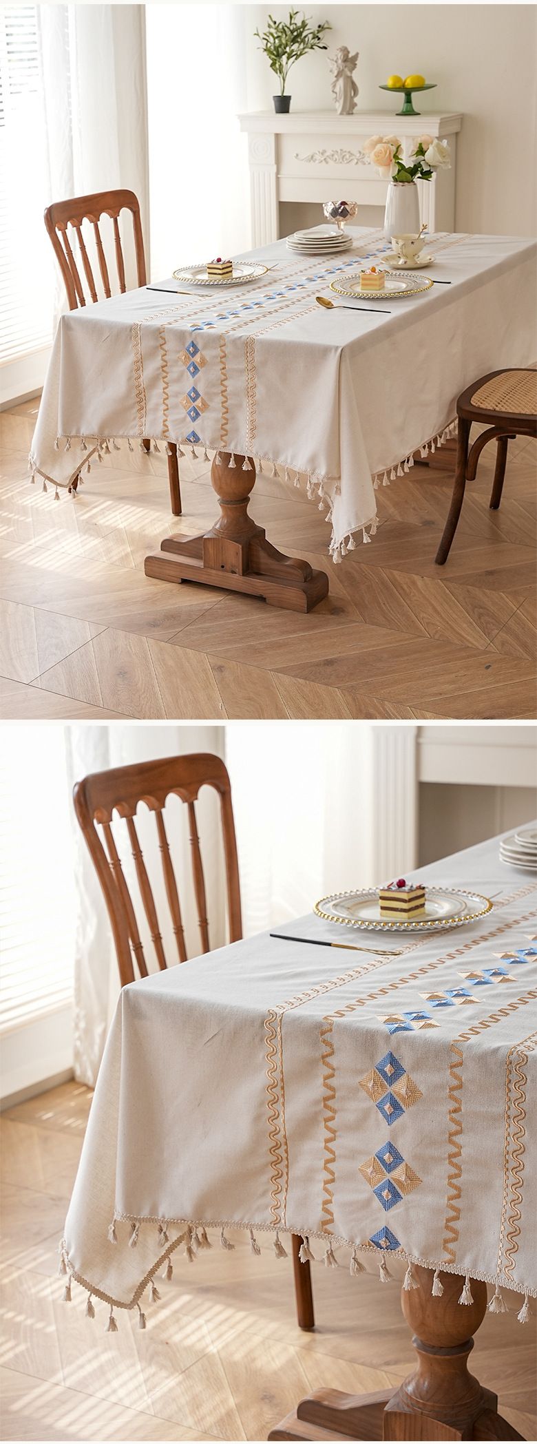 Waterproof Stain-resistant Tablecloth Polyester-cotton Modern And Simple Diamond-shaped Checkered Embroidery Light Luxury And High-end Dining Table_voghion.com