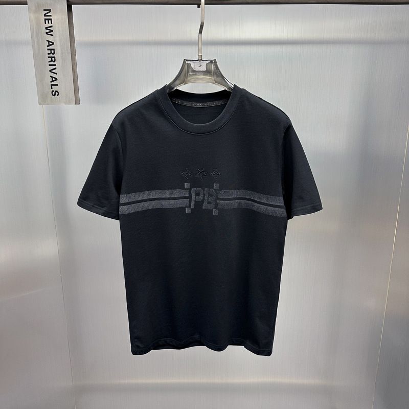 Maglietta estiva da uomo, alla moda, minimalista, con stampa in rilievo nera, girocollo, maniche corte, B1CNF2227_voghion.com