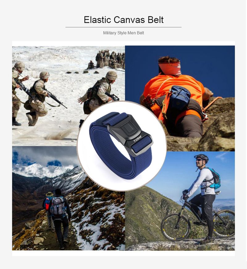 Cinturón táctico con hebilla de liberación rápida de metal caliente, cinturón de supervivencia elástico transpirable para hombres, cinturón militar de estiramiento largo_voghion.com