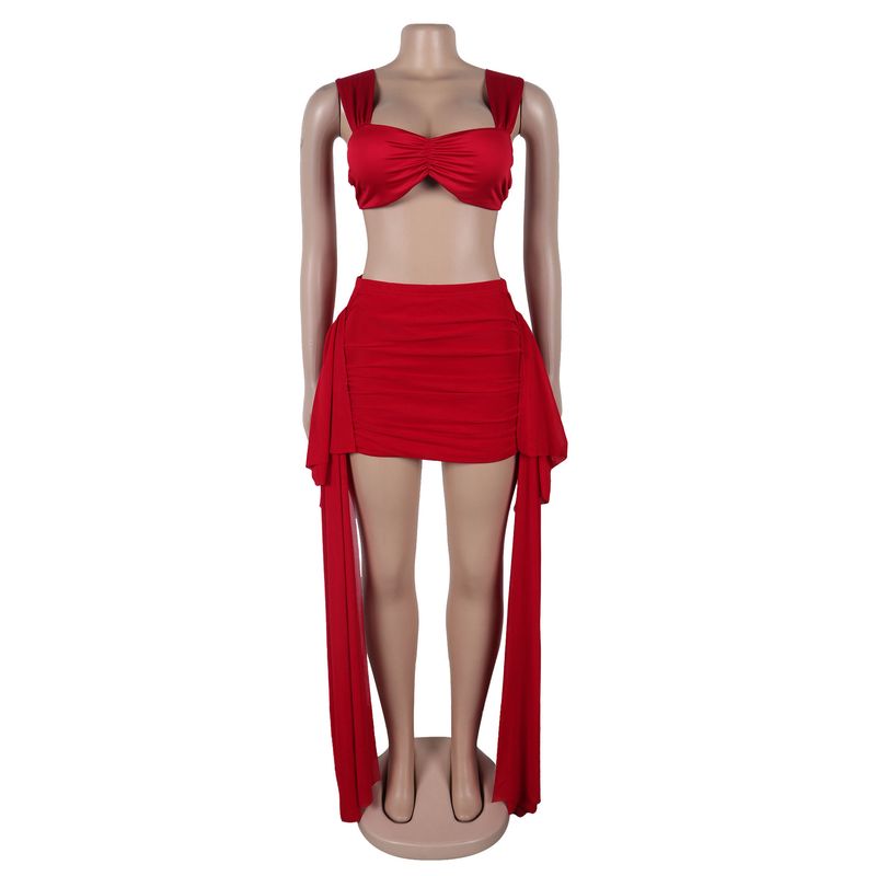 Ensemble deux pièces jupe à volants décontractée pour femme_voghion.com