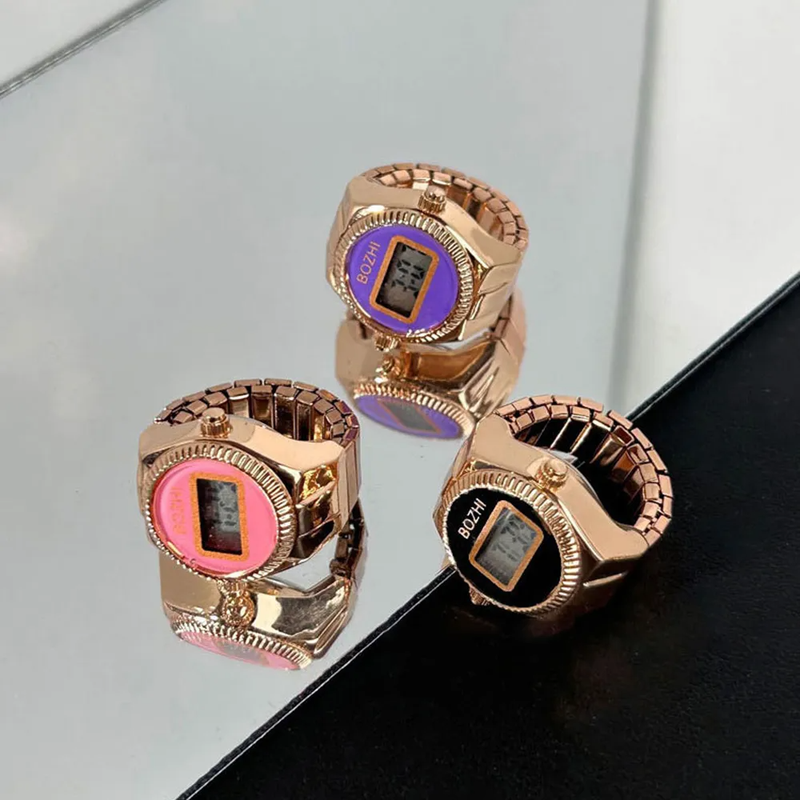 Hot sales WLP Creative Punk Visible Time Digital Electronic Watch Finger Rings Couples Women Men Elastic Strap Quartz Clock Ring_voghion.com