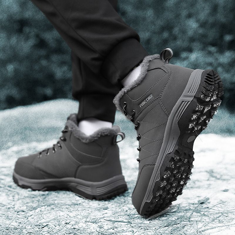 Stivali da neve invernali da uomo con scarpe in caldo cotone morbido, scarpe da trekking all'aperto antivento con lacci resistenti all'usura per_voghion.com