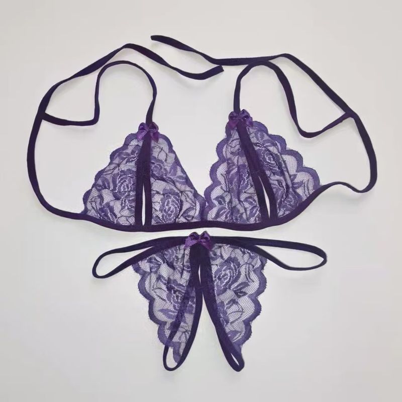 Open Crotch No-Take-Off Single Bowknot Sexy Lace Panties Women's Sensual Passion Thong Plus Size T-Pants_voghion.com