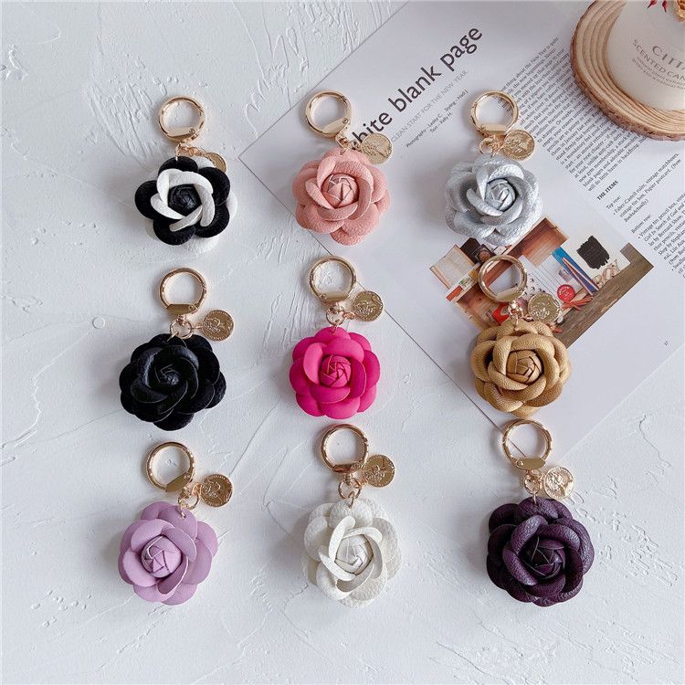 Parti e accessori per borse Moda Pelle Camelia Portachiavi per auto Carino Fiore Zaino Ciondolo Accessori Personalità Portachiavi Anello Donna_voghion.com