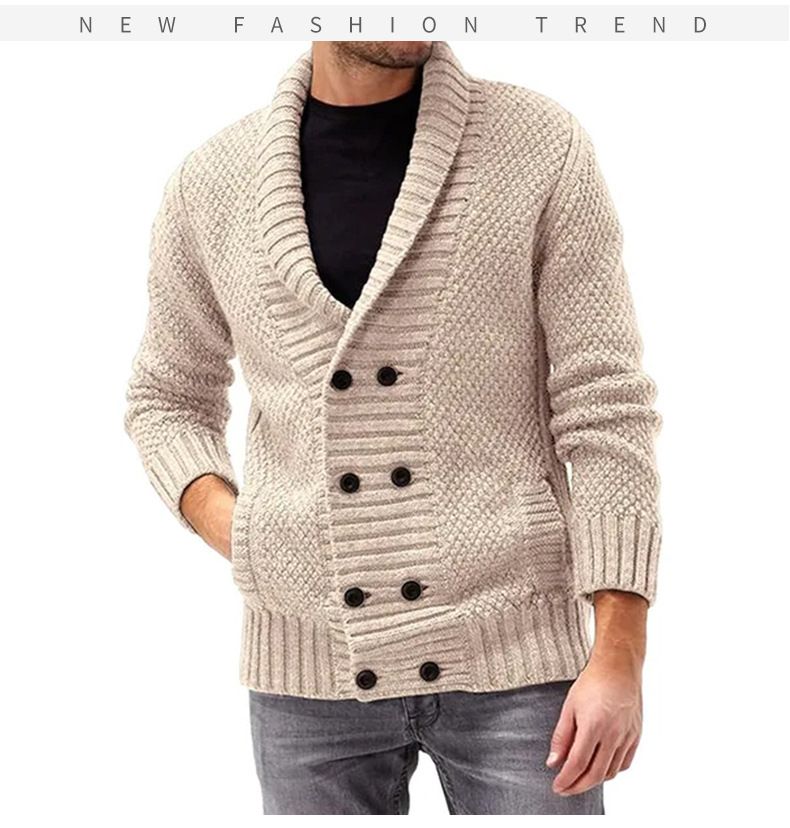 Herrenbekleidung Herren Strickoberteile Herbst und Winter Neue Mode Einfache Einfarbige Herren Bequeme Langarm Revers Lange_voghion.com