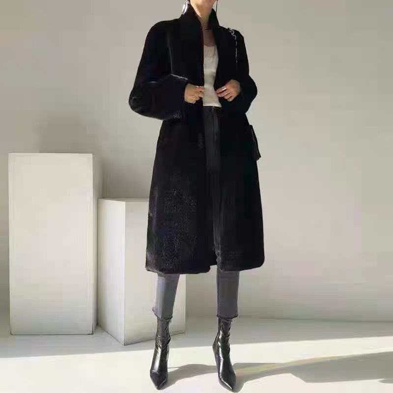 Women's Clothing mink coat mid length women's plush coat stand collar winter new black mink fur_voghion.com