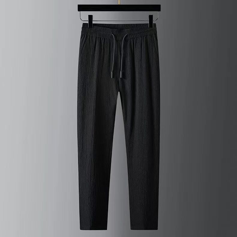 CT Casual Lightweight Suit For Men 2025 Spring/Summer New Bubble Gauze Striped Pleated Stand Collar Men's Shirt Set_voghion.com